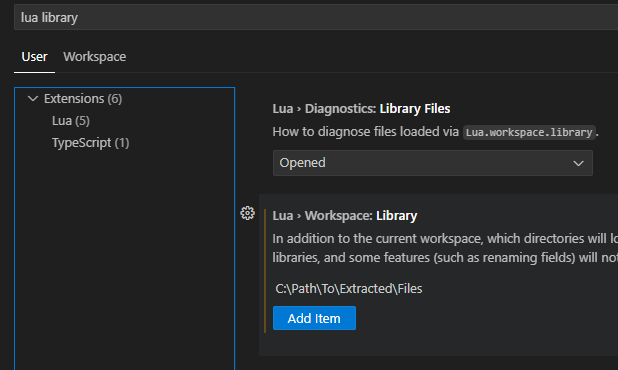 vs code lua library